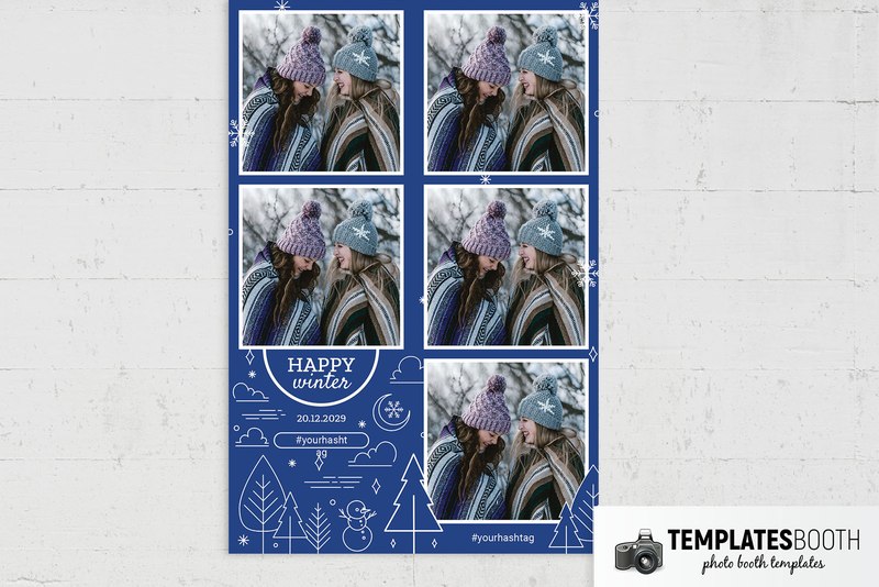 Ornate Winter photo booth template: portrait winter print with five photo openings