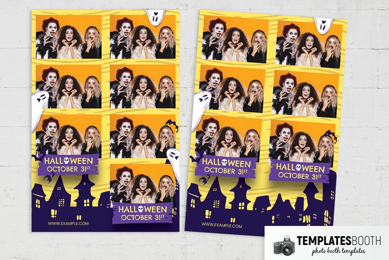 Playful Halloween photo booth template: halloween strips with three and four photos on white surface