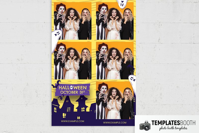 Playful Halloween photo booth template: portrait Halloween postcard with five photos in two columns