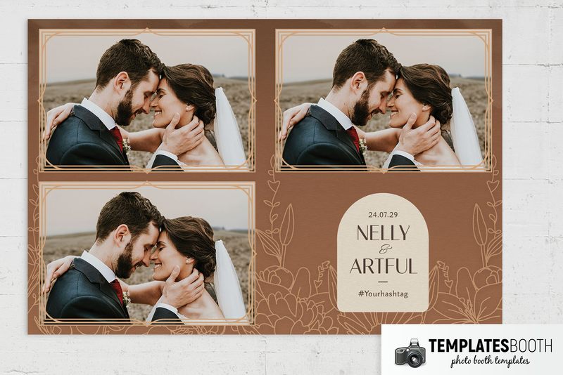 Rust Orange Wedding photo booth template: landscape print with three photos and arched wedding text