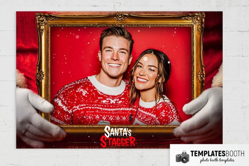 Santa Claus photo booth template: landscape print with one photo and gold frame