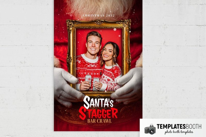 Santa Claus photo booth template: portrait print with one photo and gold frame