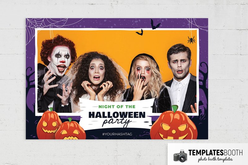 Spooky Halloween photo booth template: landscape Halloween print with one photo and pumpkins along bottom