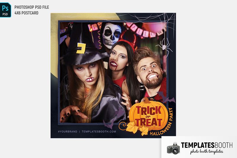 Trick or Treat photo booth template: square Halloween print with one photo and trick or treat graphic
