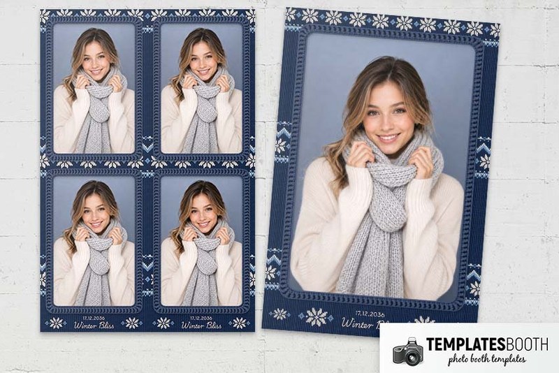 Winter Knitting photo booth template: four photo portrait print beside a single photo portrait print