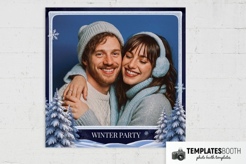 Winter Party photo booth template: square winter party print with one large photo