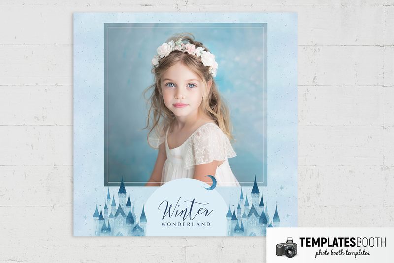 Winter Wonderland photo booth template: square print with one photo and winter castle graphics